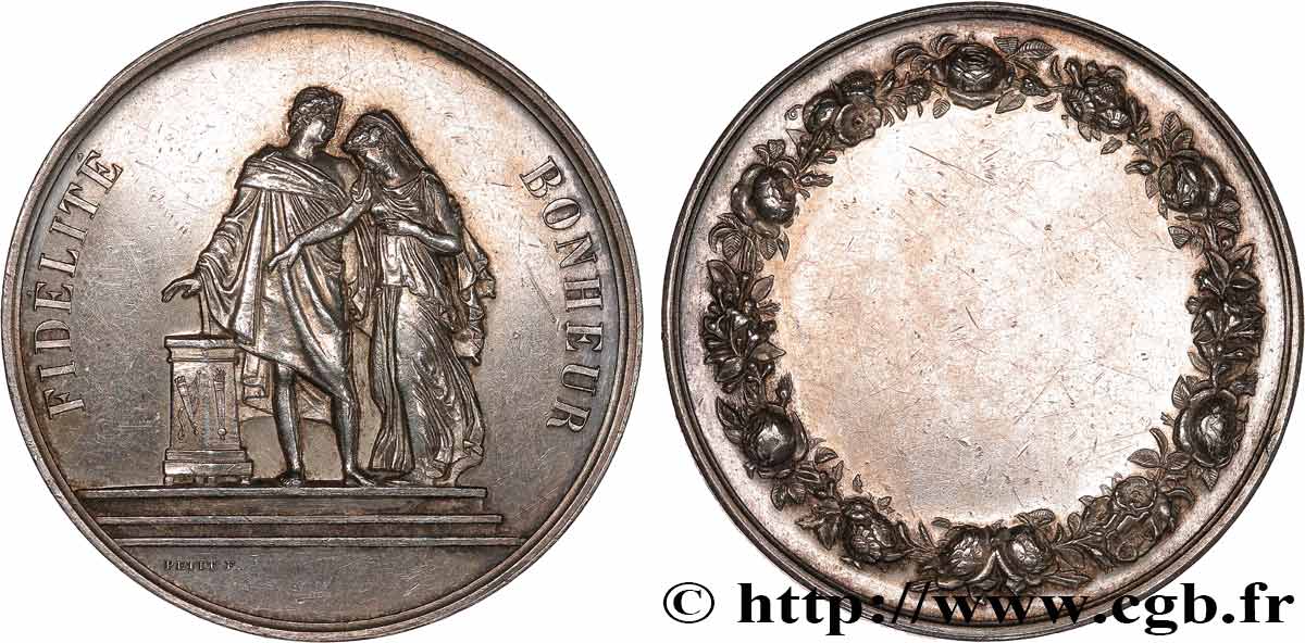 AMOUR ET MARIAGE Médaille de mariage, Fidélité et Bonheur TTB+
