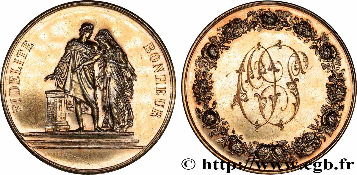 AMOUR ET MARIAGE Médaille de mariage, Fidélité et Bonheur TTB+