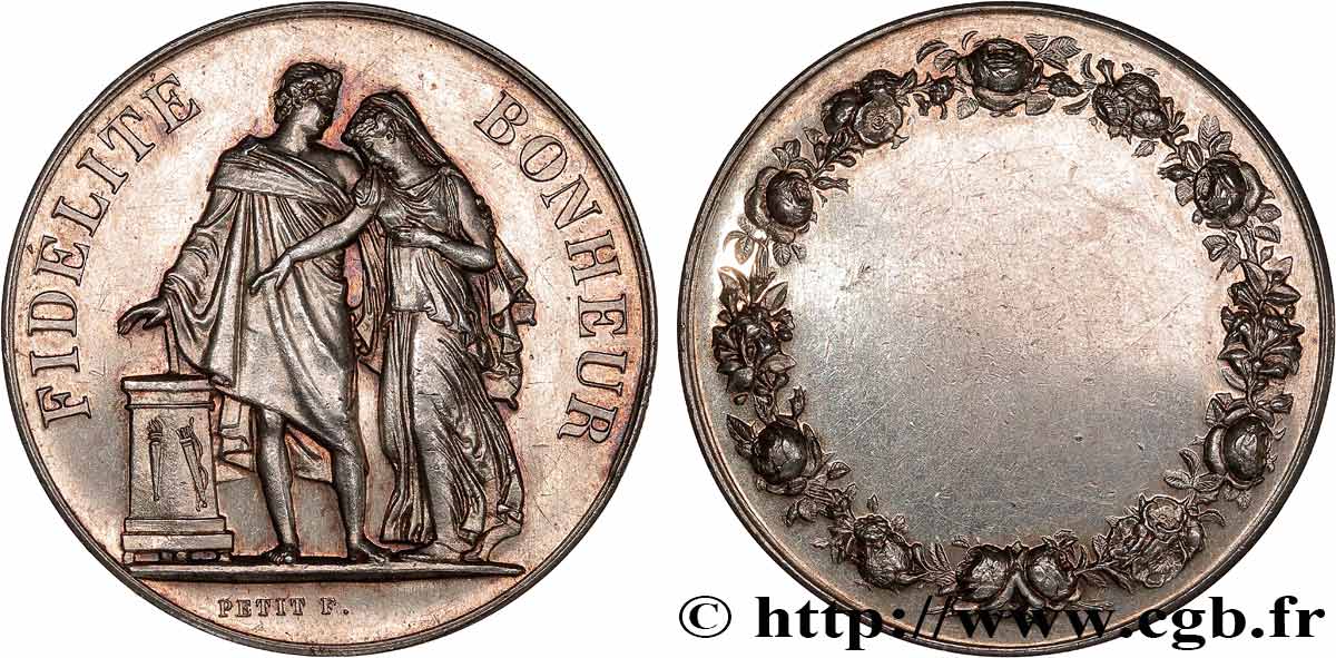 AMOUR ET MARIAGE Médaille de mariage, Fidélité et Bonheur TTB+