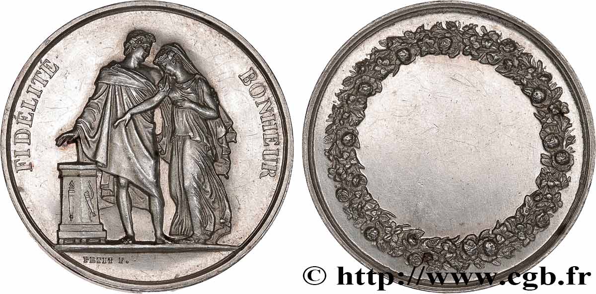 AMOUR ET MARIAGE Médaille de mariage, Fidélité et Bonheur TTB+/TTB