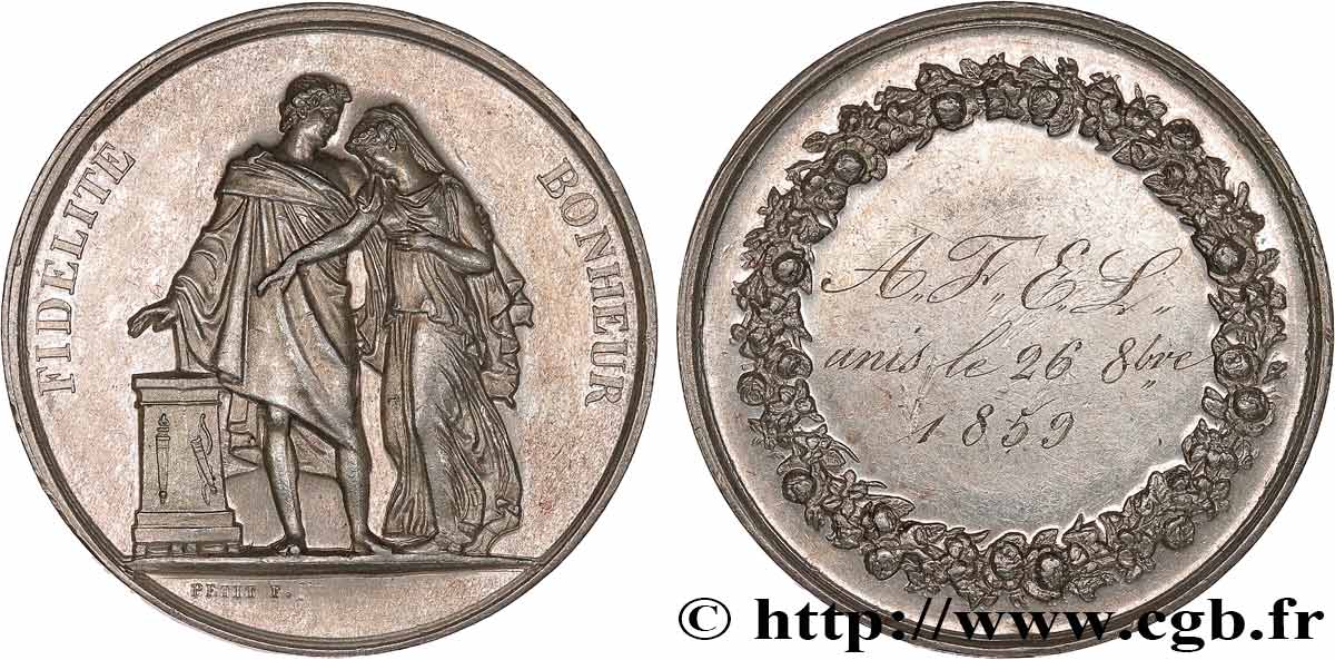 AMOUR ET MARIAGE Médaille de mariage, Fidélité et Bonheur q.SPL
