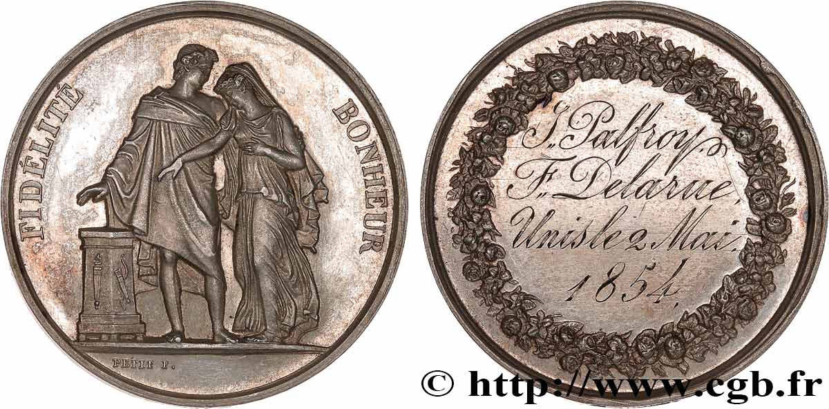 AMOUR ET MARIAGE Médaille de mariage, Fidélité et Bonheur TTB+