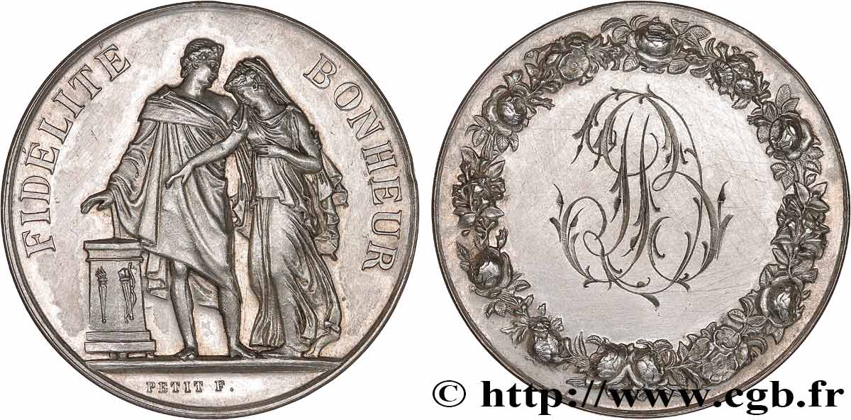 AMOUR ET MARIAGE Médaille de mariage, Fidélité et Bonheur TTB