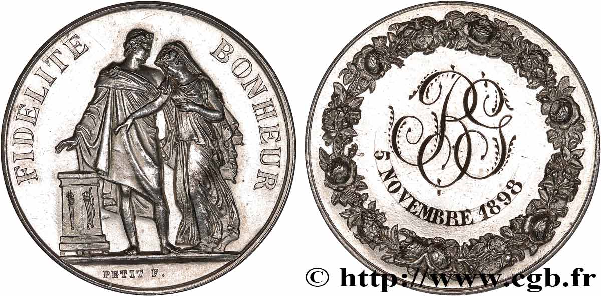 AMOUR ET MARIAGE Médaille de mariage, Fidélité et Bonheur TTB/TTB+