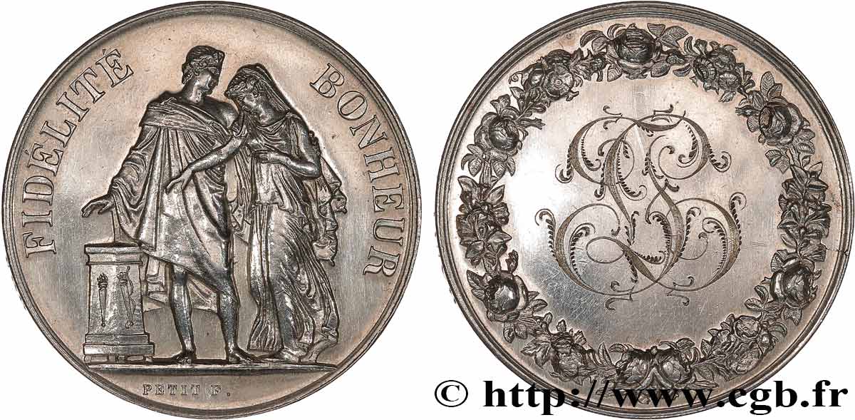 AMOUR ET MARIAGE Médaille de mariage, Fidélité et Bonheur TTB+