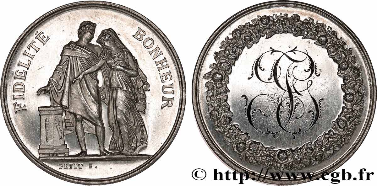AMOUR ET MARIAGE Médaille de mariage, Fidélité et Bonheur VZ