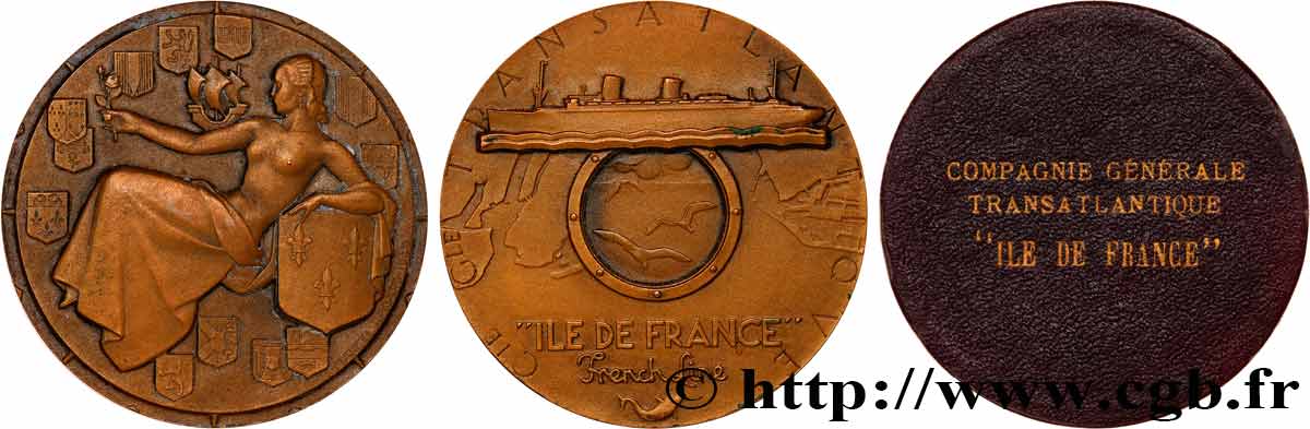 QUATRIÈME RÉPUBLIQUE Médaille, Compagnie Transatlantique, Île-de-France TTB+