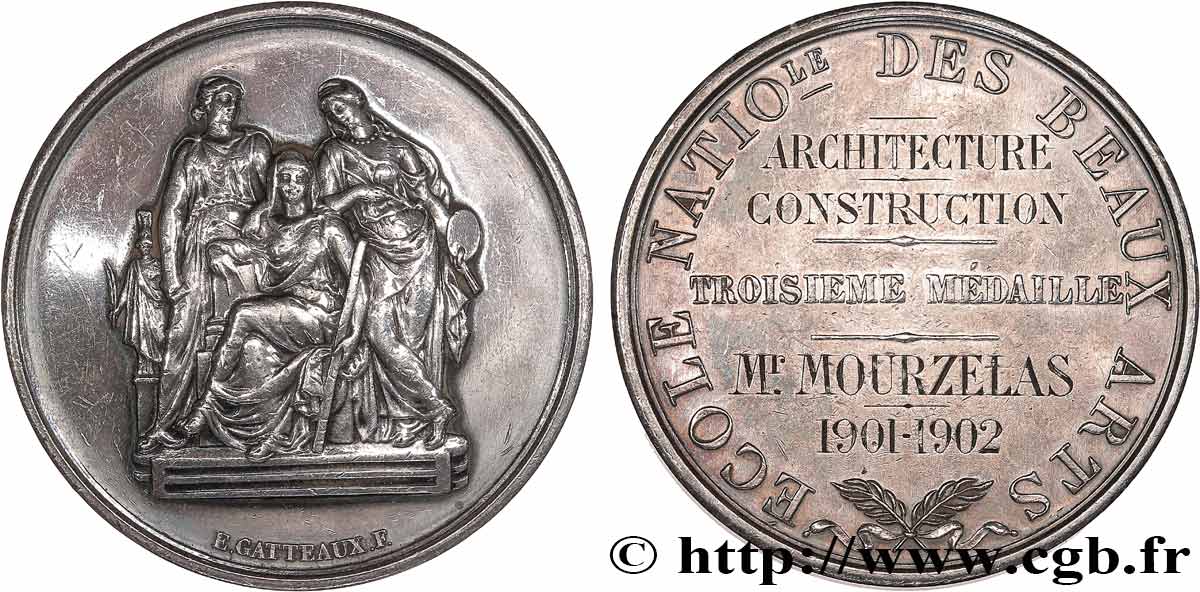 ACADÉMIES D ARCHITECTURE (DIVERSES) Médaille, Prix, Architecture et Construction, École Nationale des Beaux-Arts XF