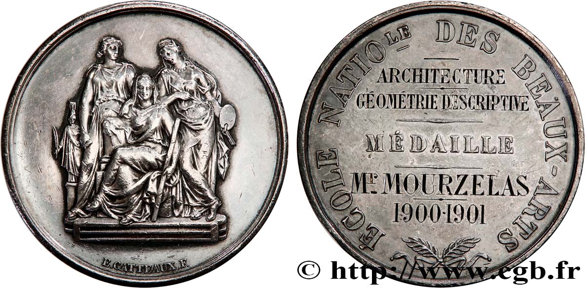 ACADÉMIES D ARCHITECTURE (DIVERSES) Médaille, Prix, Architecture et Géométrie descriptive, École Nationale des Beaux-Arts TTB