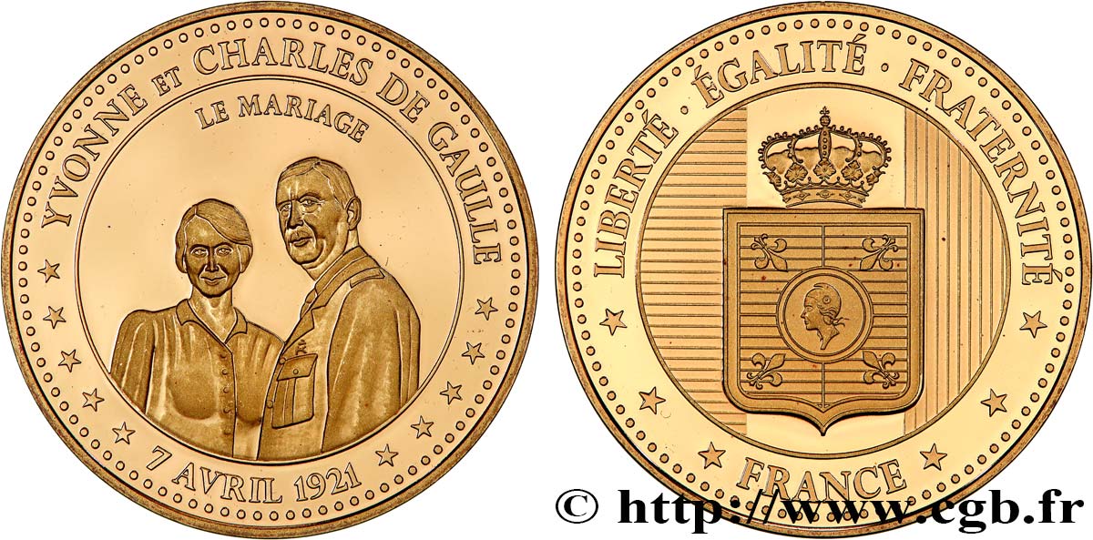 DE GAULLE (Charles) Médaille, Mariage d’Yvonne et Charles de Gaulle fST