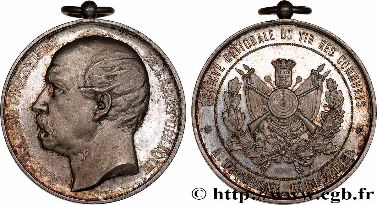 TROISIÈME RÉPUBLIQUE Médaille, Mac-Mahon, Société nationale du tir des communes TTB+