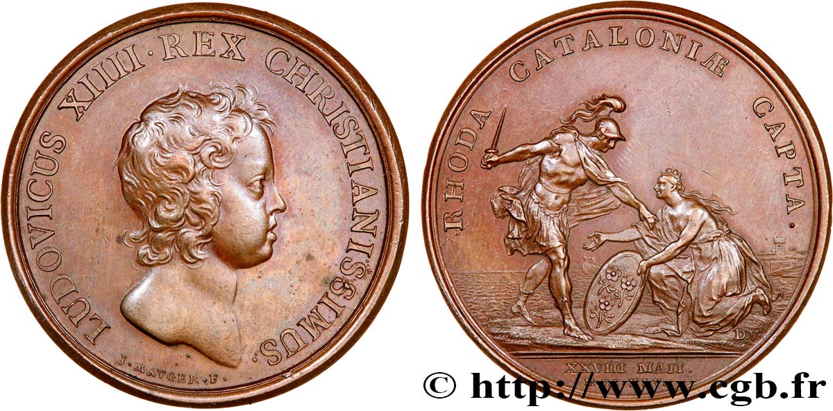 LOUIS XIV  THE SUN KING  Médaille, Prise de Rosas EBC/MBC+