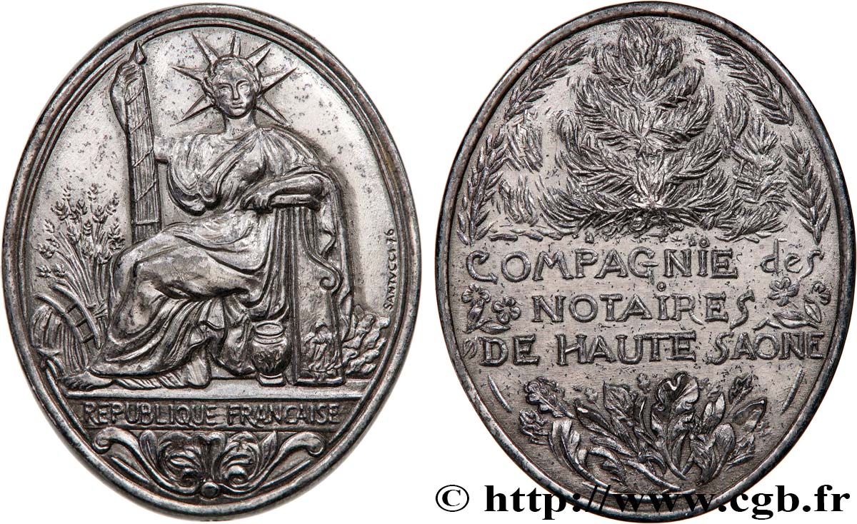 20TH CENTURY NOTARIES Médaille, Compagnie des notaires de Haute-Saône AU