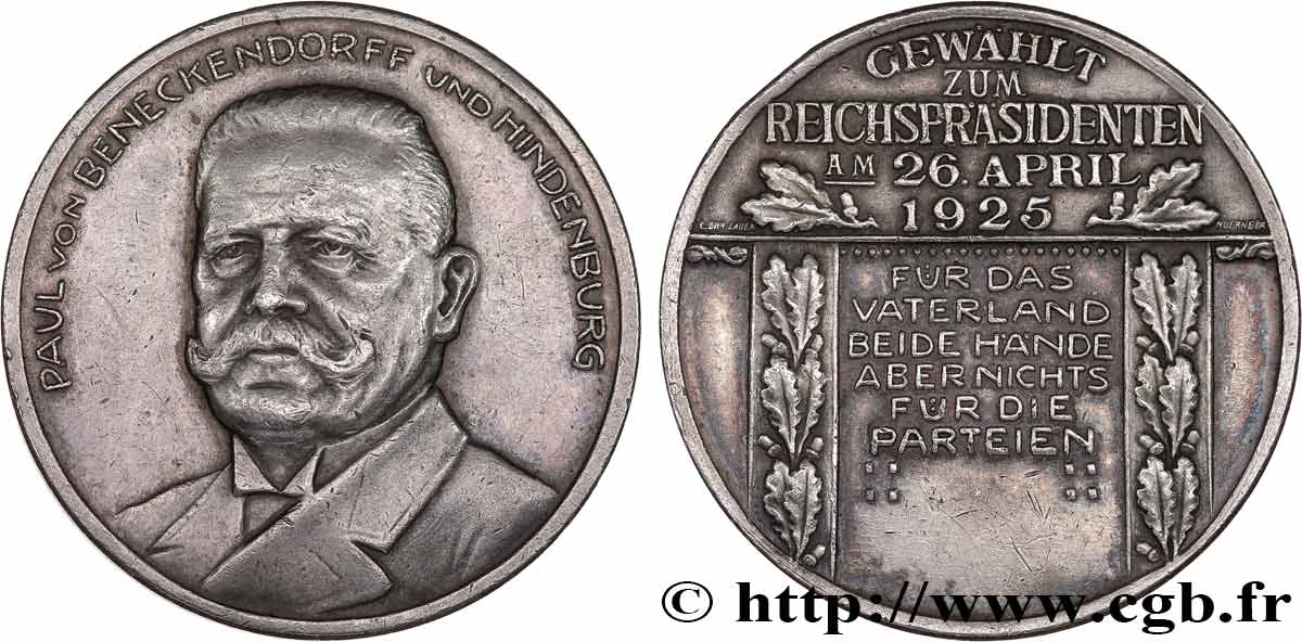 ALLEMAGNE Médaille, Paul von Hindenburg TTB