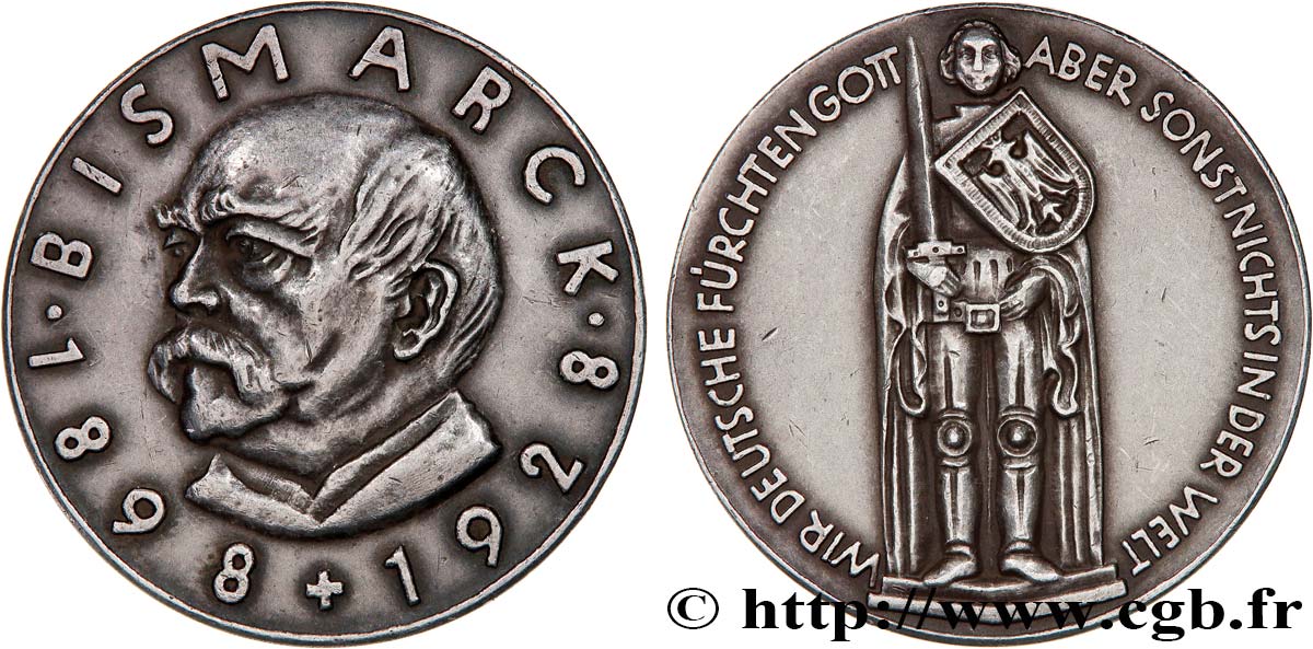 ALEMANIA Médaille, Otto von Bismarck, 30e anniversaire de sa mort MBC