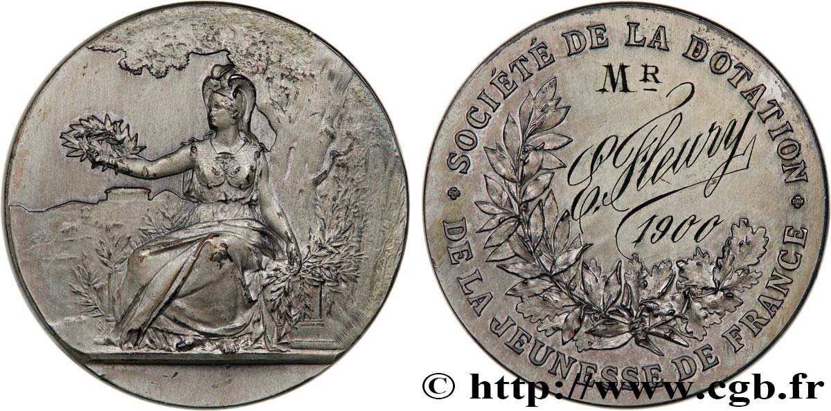 III REPUBLIC Médaille, Société de la dotation de la jeunesse de France AU