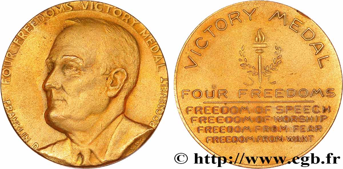 ÉTATS-UNIS D AMÉRIQUE Médaille, Franklin Roosevelt, Four freedoms Victory SUP