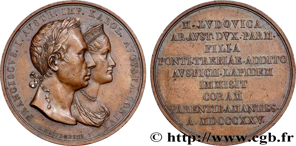AUTRICHE - FRANÇOIS D AUTRICHE Médaille, Pose de la première pierre du pont de Trebbia TTB