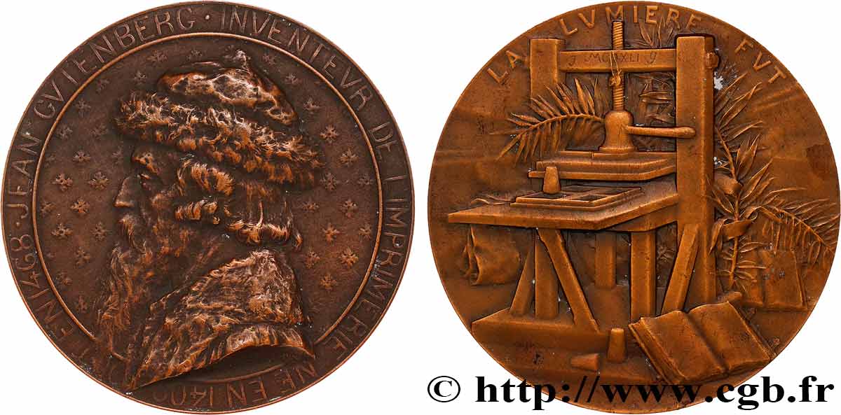 IMPRIMERIE ET PAPETERIE Médaille, Jean Gutenberg, inventeur de l’imprimerie XF