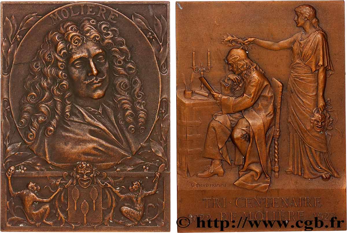 ARTISTS : ENGRAVORS, PAINTERS, SCULPTORS Plaquette, Tri-centenaire de Molière XF/AU