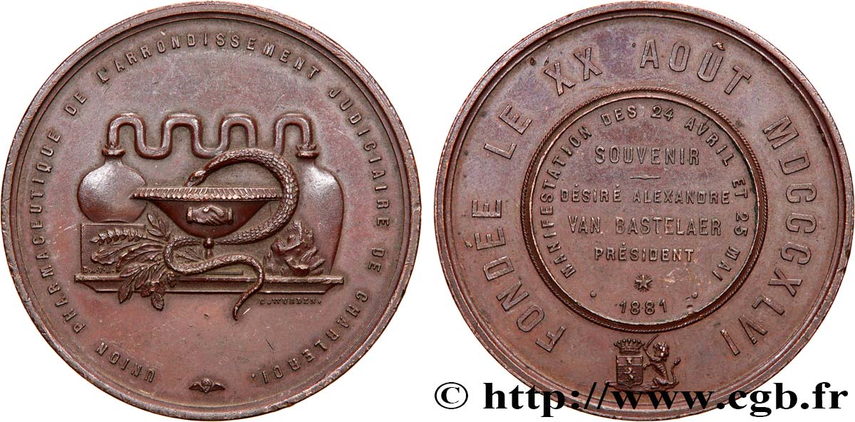PHARMACIENS-APOTHICAIRES Médaille, Union Royale Pharmaceutique de Charleroi, Souvenir q.SPL