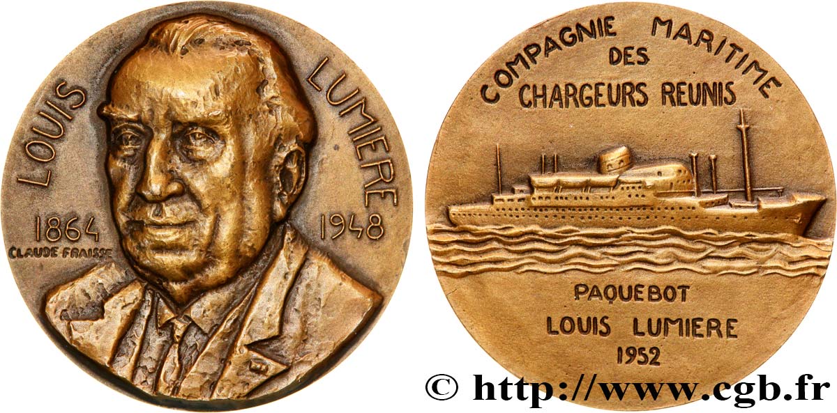 SEA AND NAVY : SHIPS AND BOATS Médaille, Louis Lumière, Paquebot de la compagnie maritime des chargeurs réunis MBC+