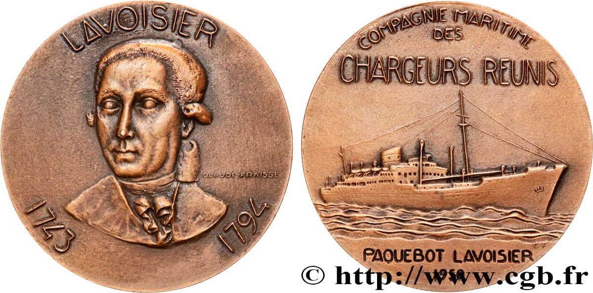 SEA AND NAVY : SHIPS AND BOATS Médaille, Lavoisier, Paquebot de la compagnie maritime des chargeurs réunis AU/AU