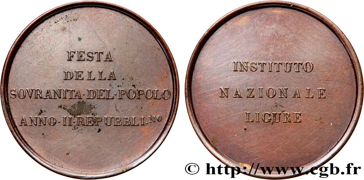 ITALIE - RÉPUBLIQUE LIGURE Médaille, Fête de la souveraineté du peuple TTB