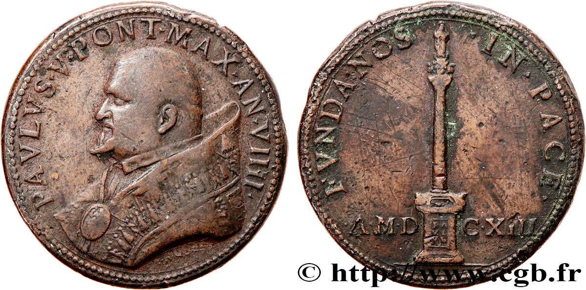 ITALIE - PAPAL STATES - PAUL V (Camillo Borghese) Médaille, Colonne de la Paix VF