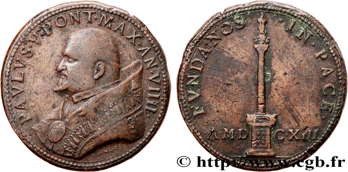 ITALIE - ÉTATS DU PAPE - PAUL V (Camille Borghèse) Médaille, Colonne de la Paix TB+