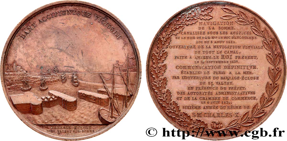 CHARLES X Médaille, Ouverture du barrage-écluse de Saint-Valéry-sur-Somme XF/AU