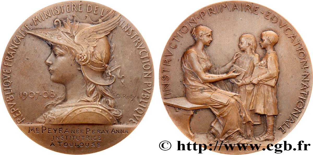 TERCERA REPUBLICA FRANCESA Médaille de récompense, Ministère de l’Instruction publique EBC