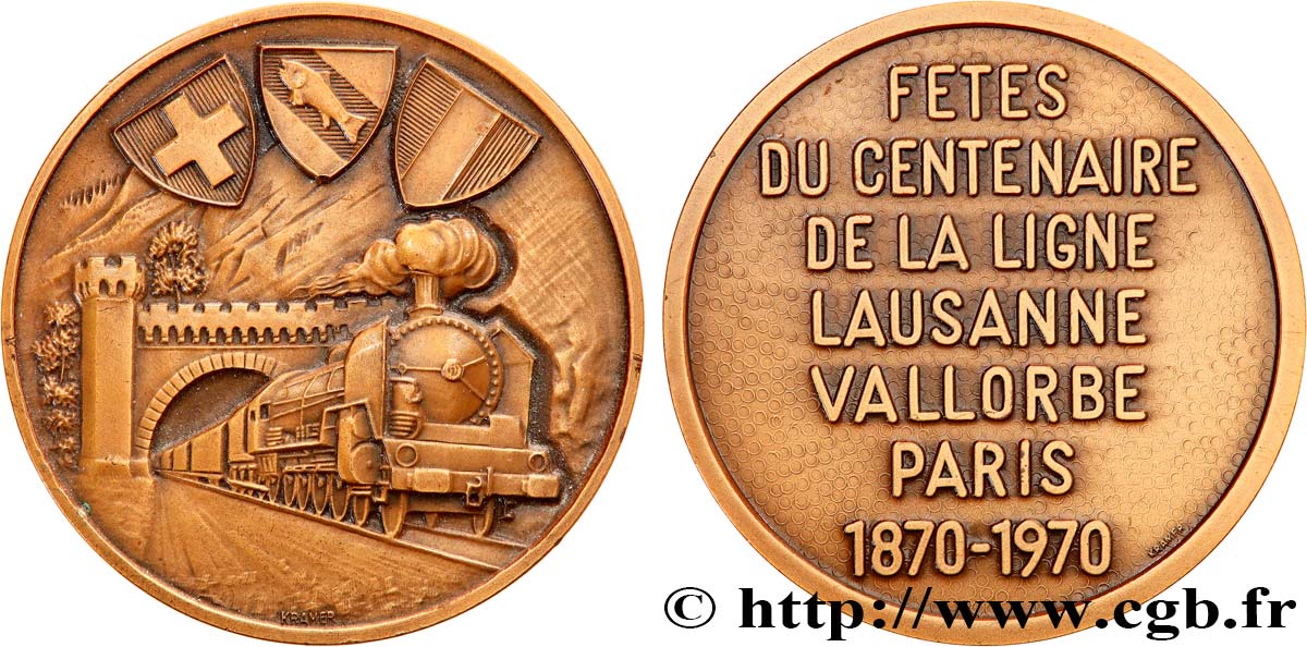 SUISSE Médaille, Fêtes du centenaire de la ligne Lausanne-Vallorbe-Paris VZ