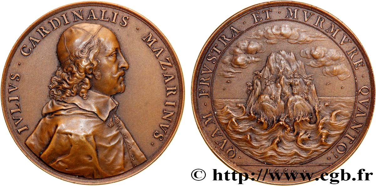 LOUIS XIV  THE SUN KING  Médaille, Cardinal Mazarin, Efforts vains et murmures VZ