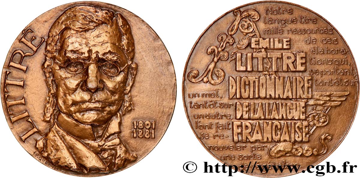 VARIOUS CHARACTERS Médaille, Emile Littre, Dictionnaire de la langue française AU
