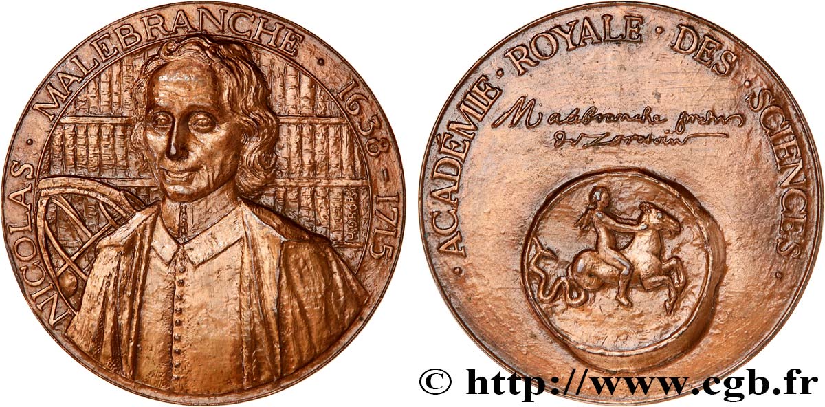 FRENCH ROYAL ACADEMY OF SCIENCES Médaille, Nicolas Malebranche AU