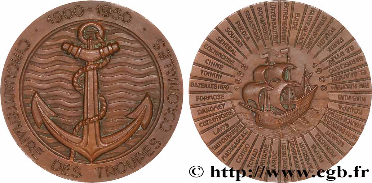 QUARTA REPUBBLICA FRANCESE Médaille, Cinquantenaire des troupes coloniales q.SPL