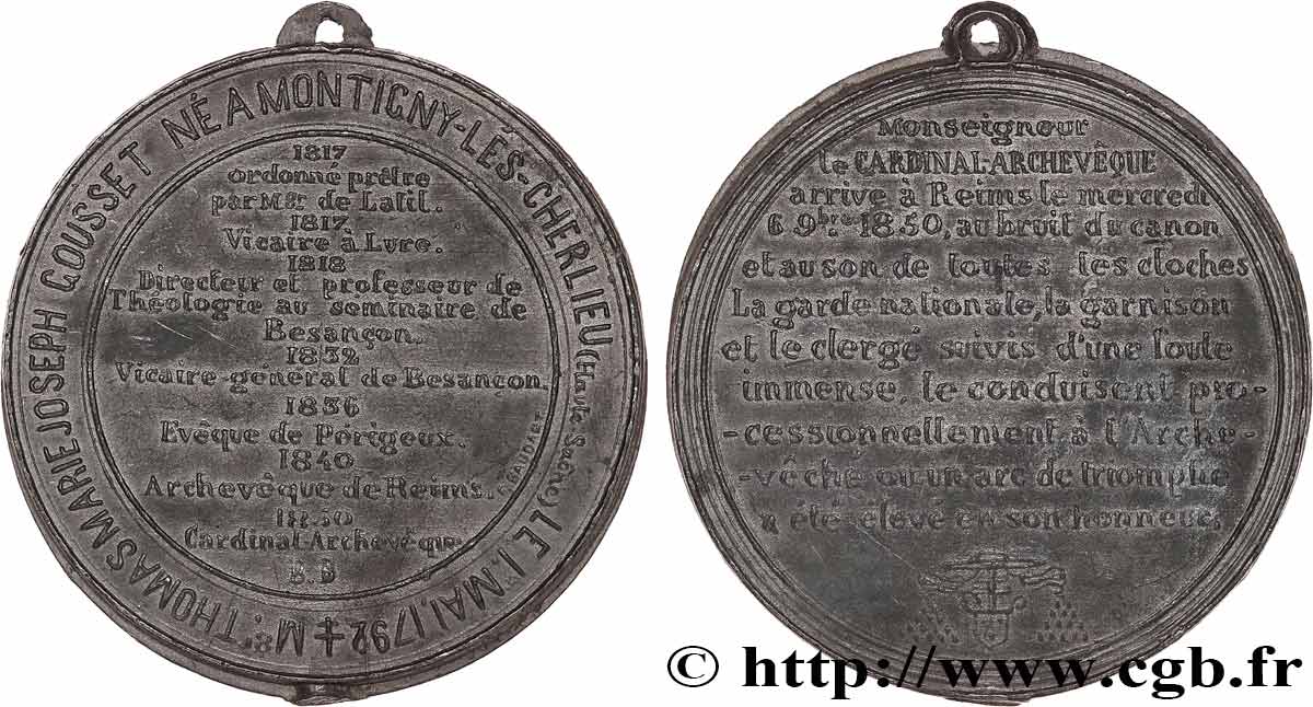 DEUXIÈME RÉPUBLIQUE Médaille, Thomas-Marie-Joseph Gousset TTB+