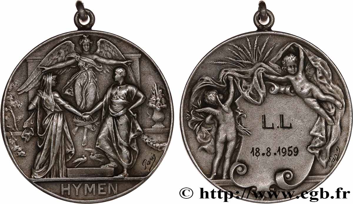 AMOUR ET MARIAGE Médaille, Hymen, transformée en pendentif SUP