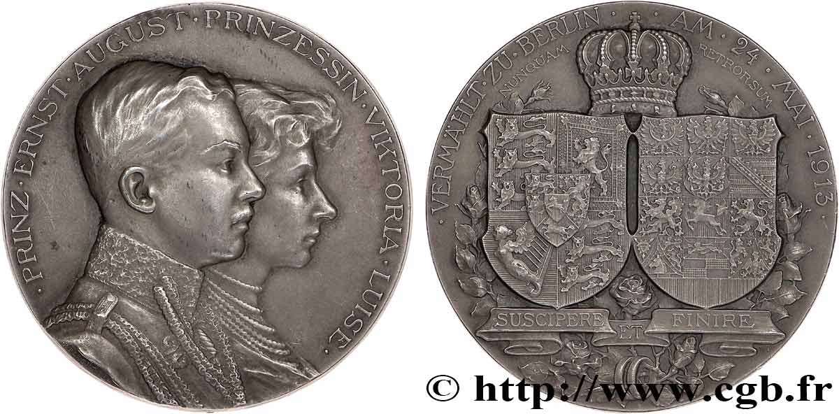 ALLEMAGNE - ROYAUME DE PRUSSE - GUILLAUME II Médaille, Mariage de Ernest-Auguste de Brunswick avec Victoria Louise de Prusse TTB+/SUP