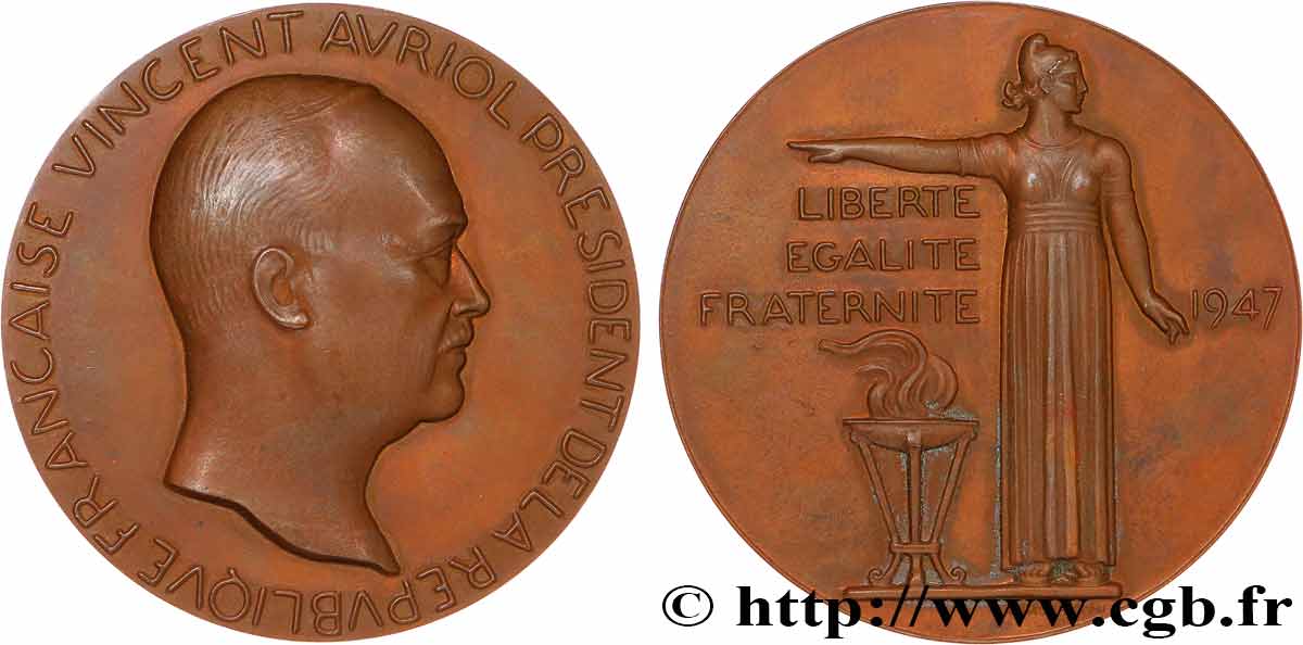 QUATRIÈME RÉPUBLIQUE Médaille, Vincent Auriol SUP