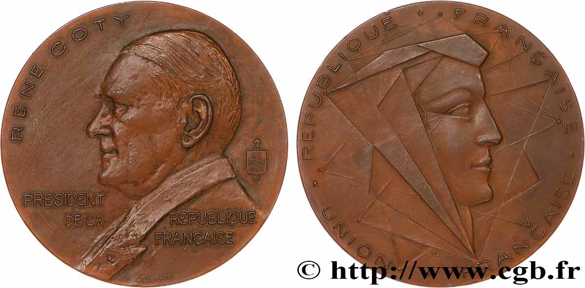CUARTA REPUBLICA FRANCESA Médaille, René Coty, président de la république EBC