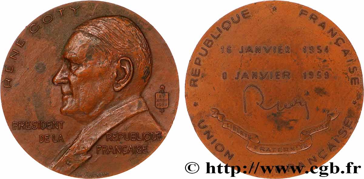 IV REPUBLIC Médaille, René Coty, président de la république AU