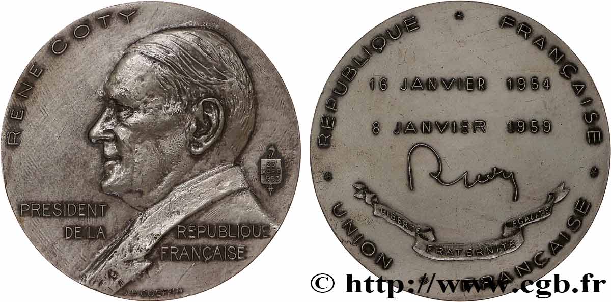 IV REPUBLIC Médaille, René Coty, président de la république AU/AU