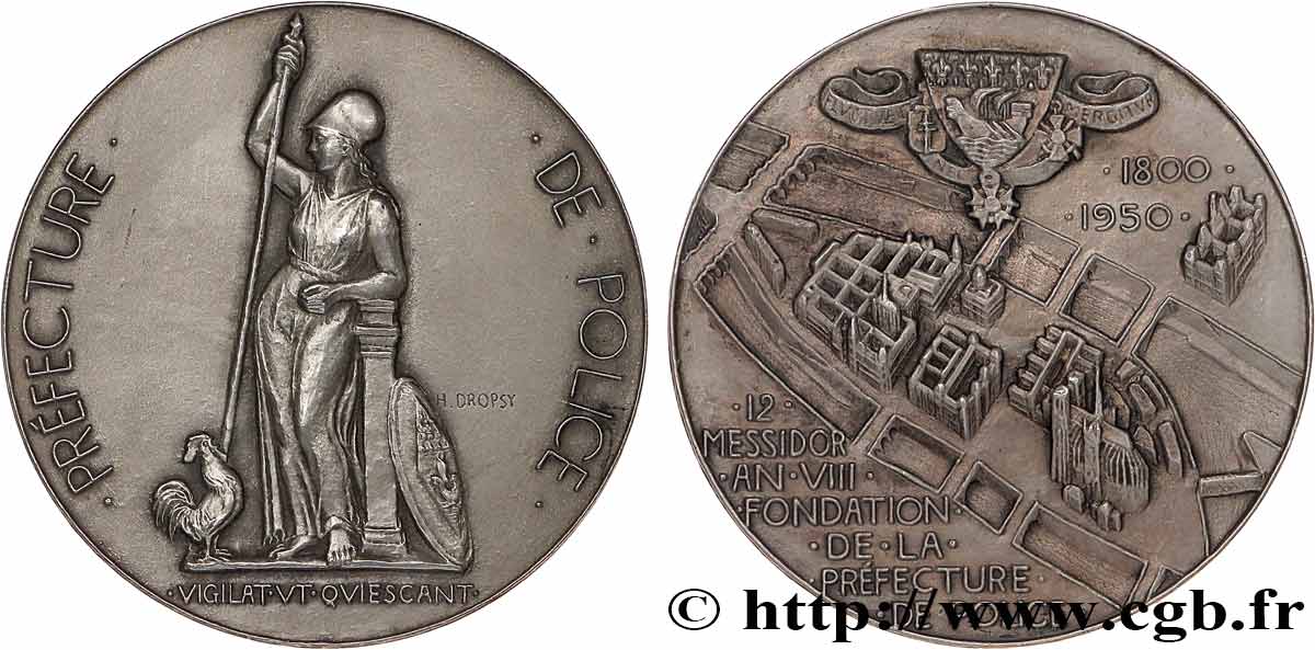 POLICE ET GENDARMERIE Médaille, Préfecture de police, 150e anniversaire de fondation AU