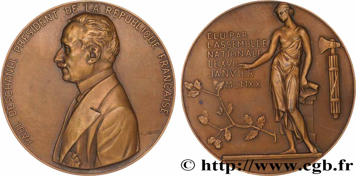 III REPUBLIC Médaille, Paul Deschanel élu par l’Assemblée Nationale AU