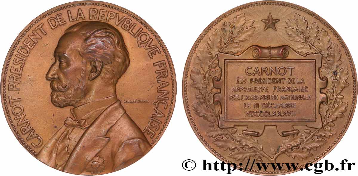 TERZA REPUBBLICA FRANCESE Médaille pour l’élection de Sadi Carnot q.SPL