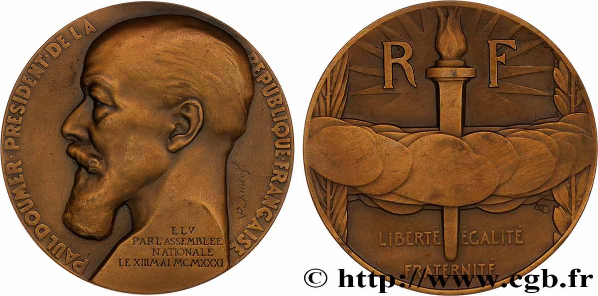 TROISIÈME RÉPUBLIQUE Médaille, Élection de Paul Doumer TTB+