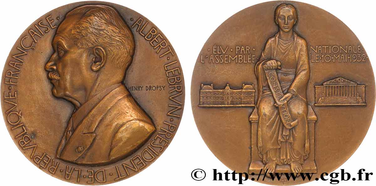 TROISIÈME RÉPUBLIQUE Médaille, Élection d’Albert Lebrun TTB+