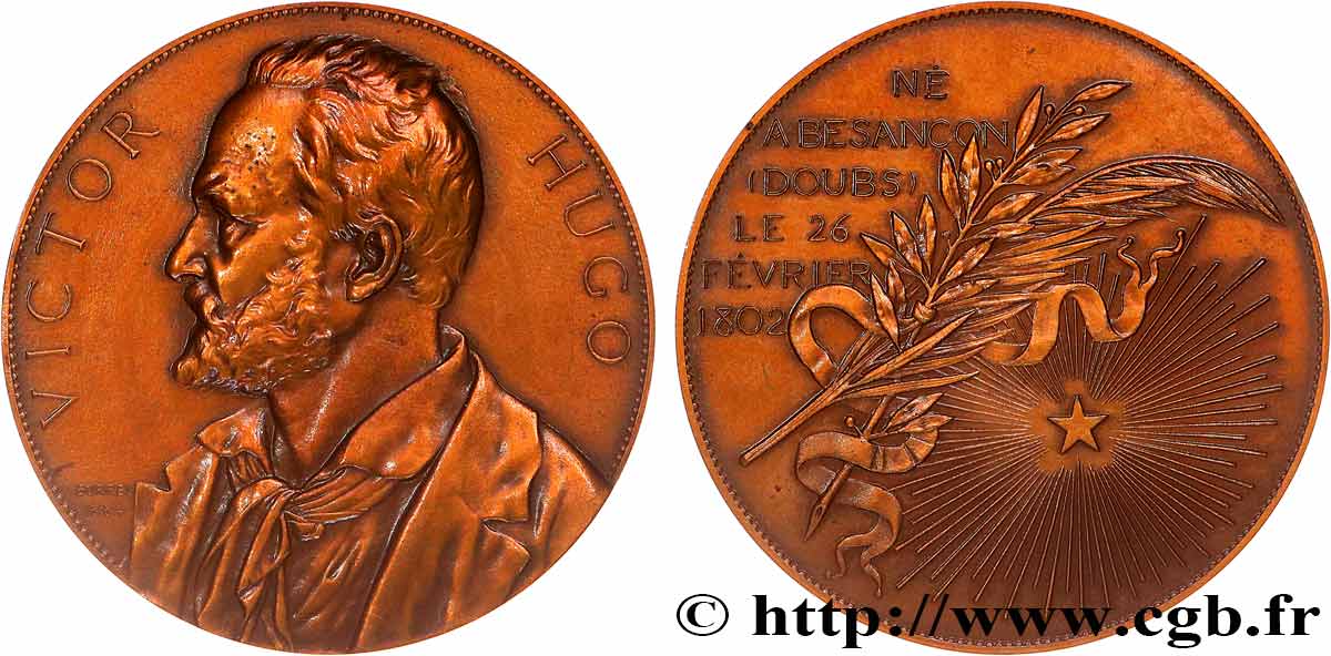 LITTÉRATURE : ÉCRIVAINS/ÉCRIVAINES - POÈTES Médaille, Souvenir du centenaire de Victor Hugo, refrappe TTB+
